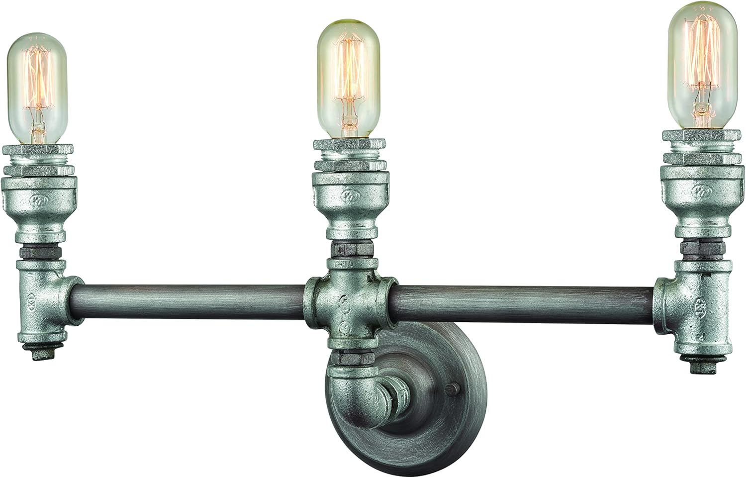 Elk Home Cast Iron Pipe Vanity Light - 3-Light in Weathered Zinc Finish, 22-Inch Wide, Modern/Contemporary Style
