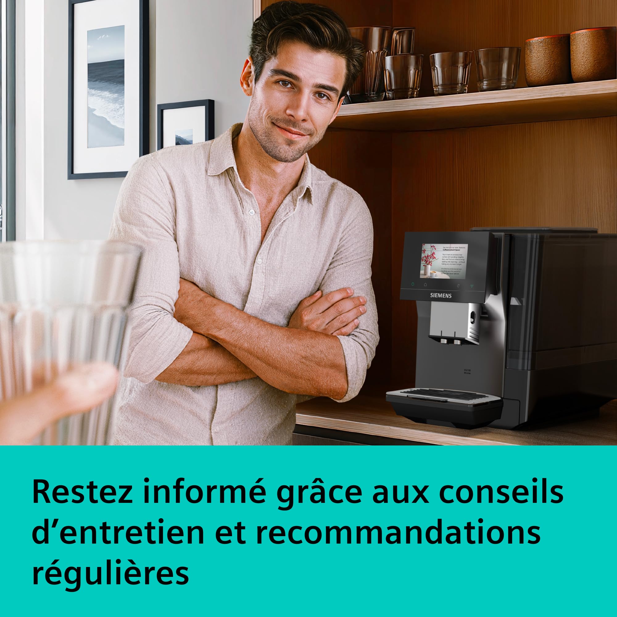 SIEMENS Machine à café entièrement automatique, EQ700 iAroma, écran tactile, Cold Brew et Slow Brew, application Home Appliances, morning haze, TP725E01