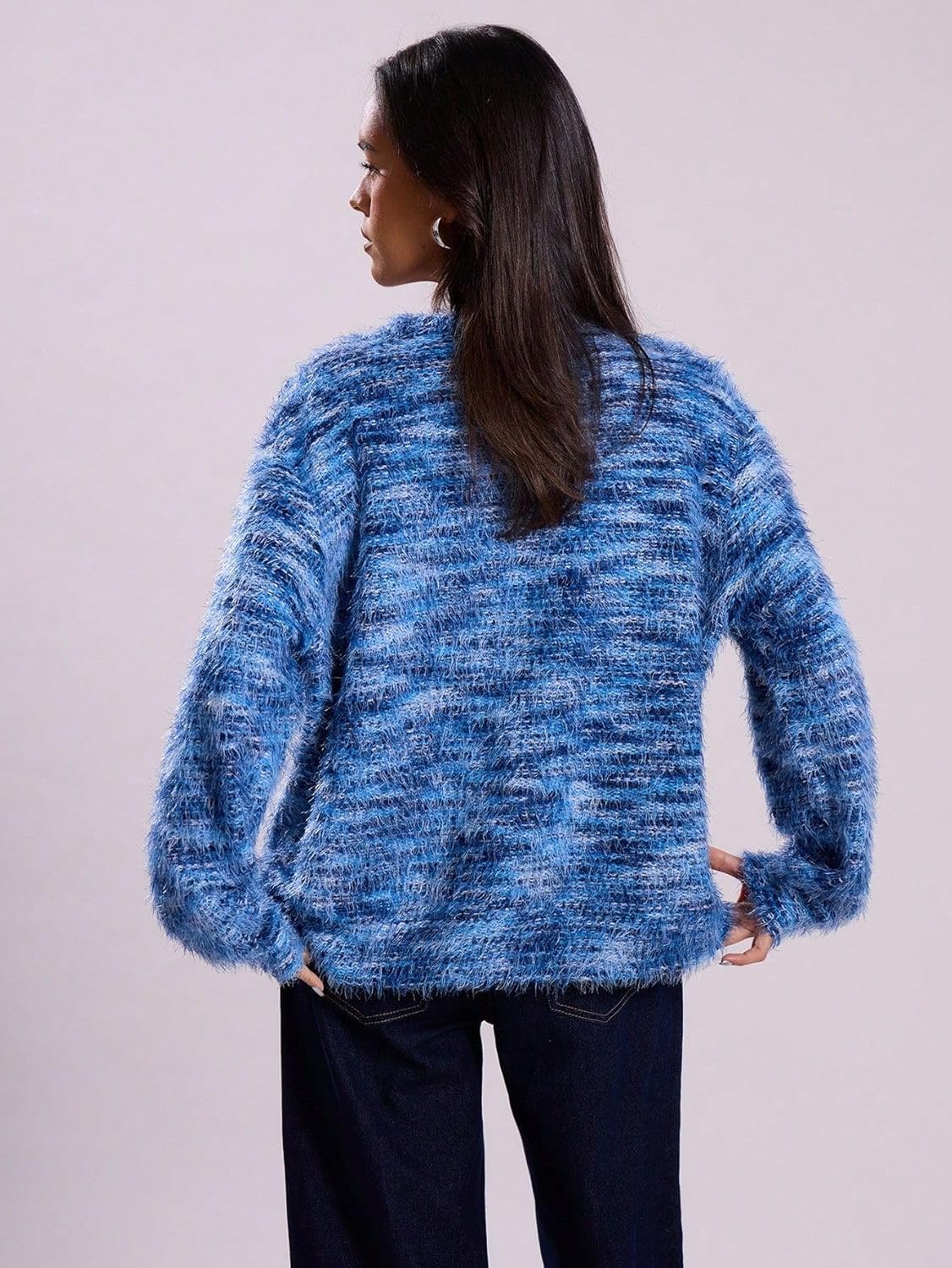 SKAYS Women's 2025 Fuzzy Button Down Colorful Cardigan Striped Long Sleeve Trendy Fall V Neck Cardigan Sweater Outfits - Image 2