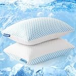 EASELAND Firm Pillow Shredded Memory Foam(Adjustable Loft), Breathable Cooling Bed Pillows Supportive for Side Back Stomach Sleepers Queen Size 2 Pack Blue and White