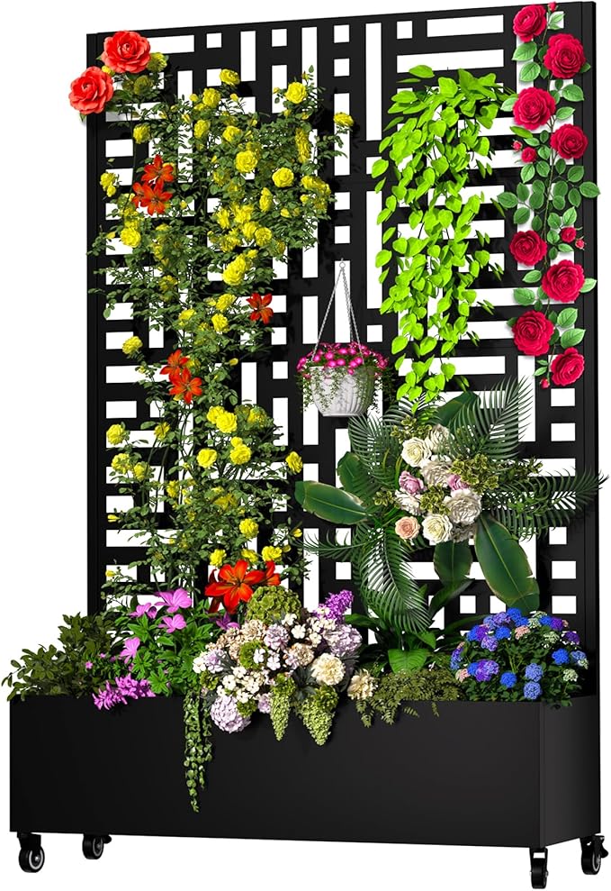 MTART Galvanized Metal Planter Box With Trellis: Functional Elegance for Outdoor Spaces