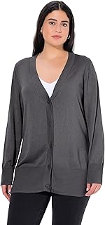 Ulla Popken Women's V-Neck Button Down Fine Knit Cardigan