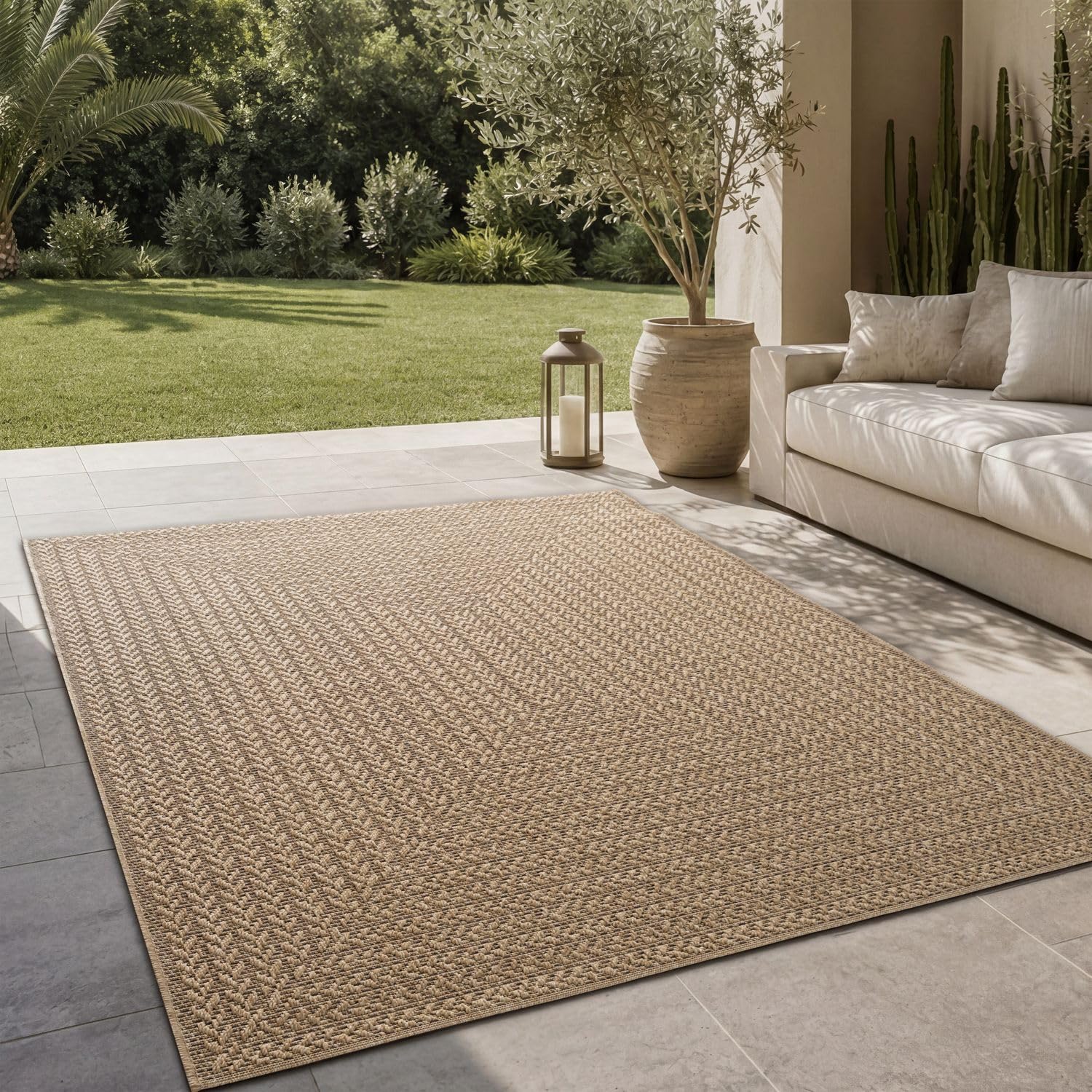 TT Home Outdoor Teppich Wetterfest Garten Schlafzimmer Flur Natürlicher Sisal Look Geometrisches Boho Design Modern Unifarben, Größe:240x340 cm