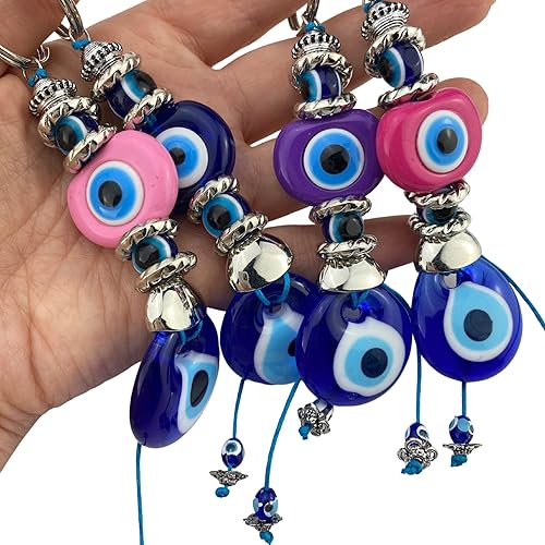 Evil Eye Keychains Soft Colors Bag Charm Glass Eye Amulet (Purple)
