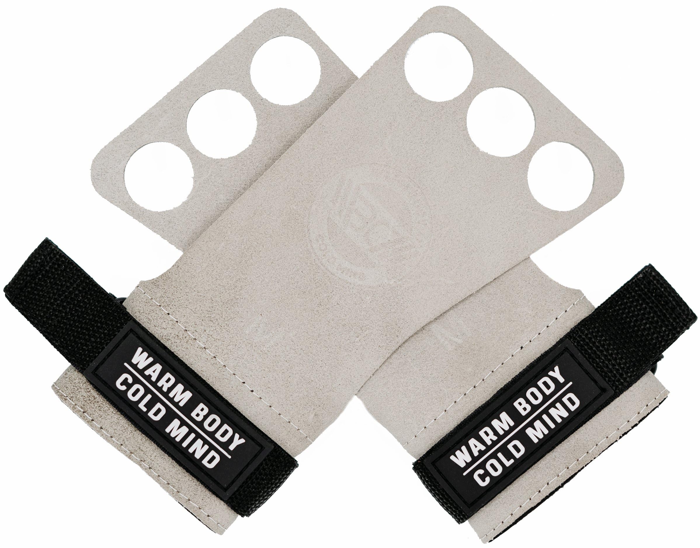 WARM BODY COLD MINDLeather Gymnastics Grips - 3 Holes with Wrist Wraps for Weightlifting, Powerlifting, Cross Training, Pull-Ups, Weight Lifting, Palm/Hand