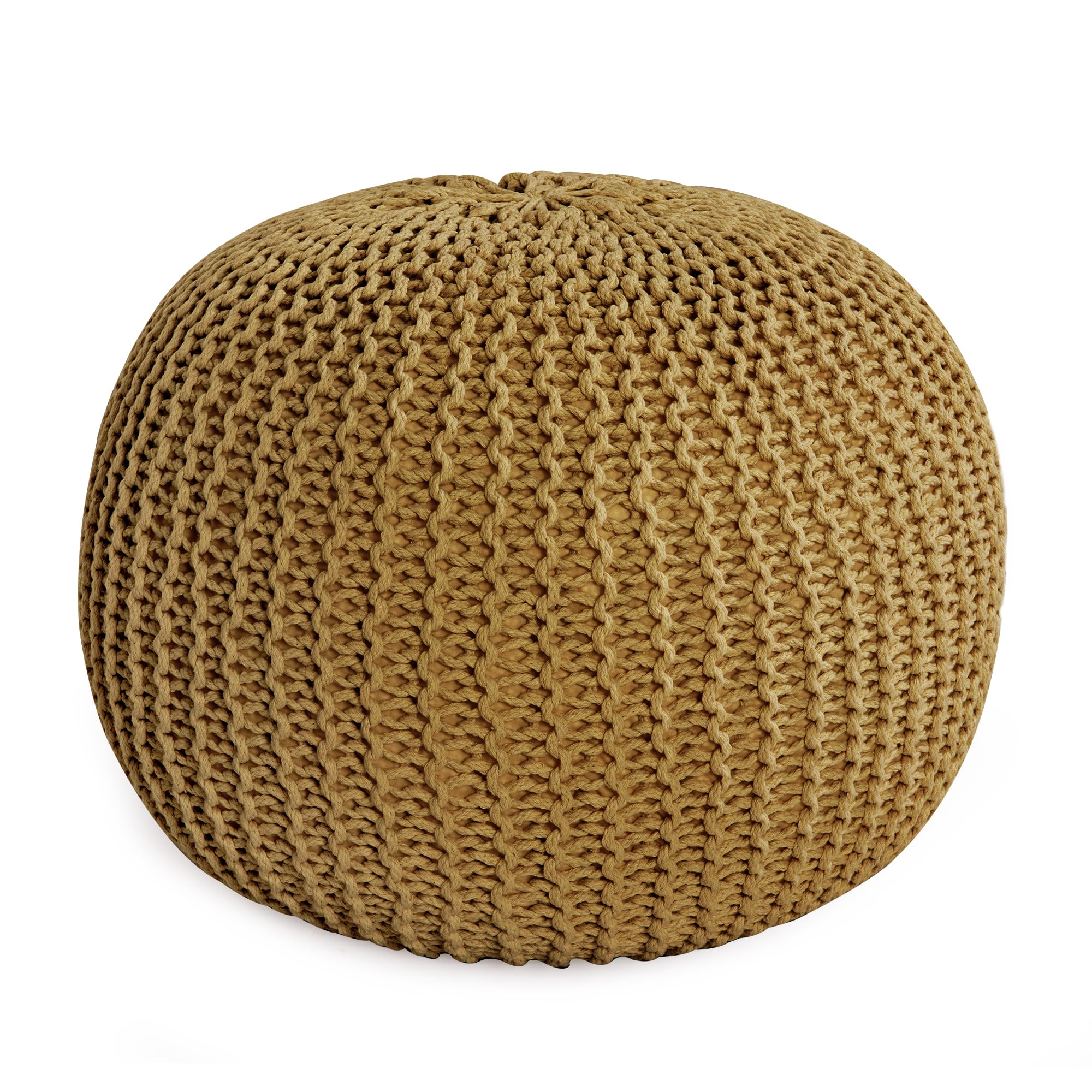 HOMBYS Unstuffed Ottoman Pouf Cover, 100% Cotton Handmade Knitted Ottoman Pouf Cover Round Foot Stool, Floor Bean Bag Chair, Foot Rest Storage for Living Room Bedroom, Ginger(Cover ONLY NO Filler)