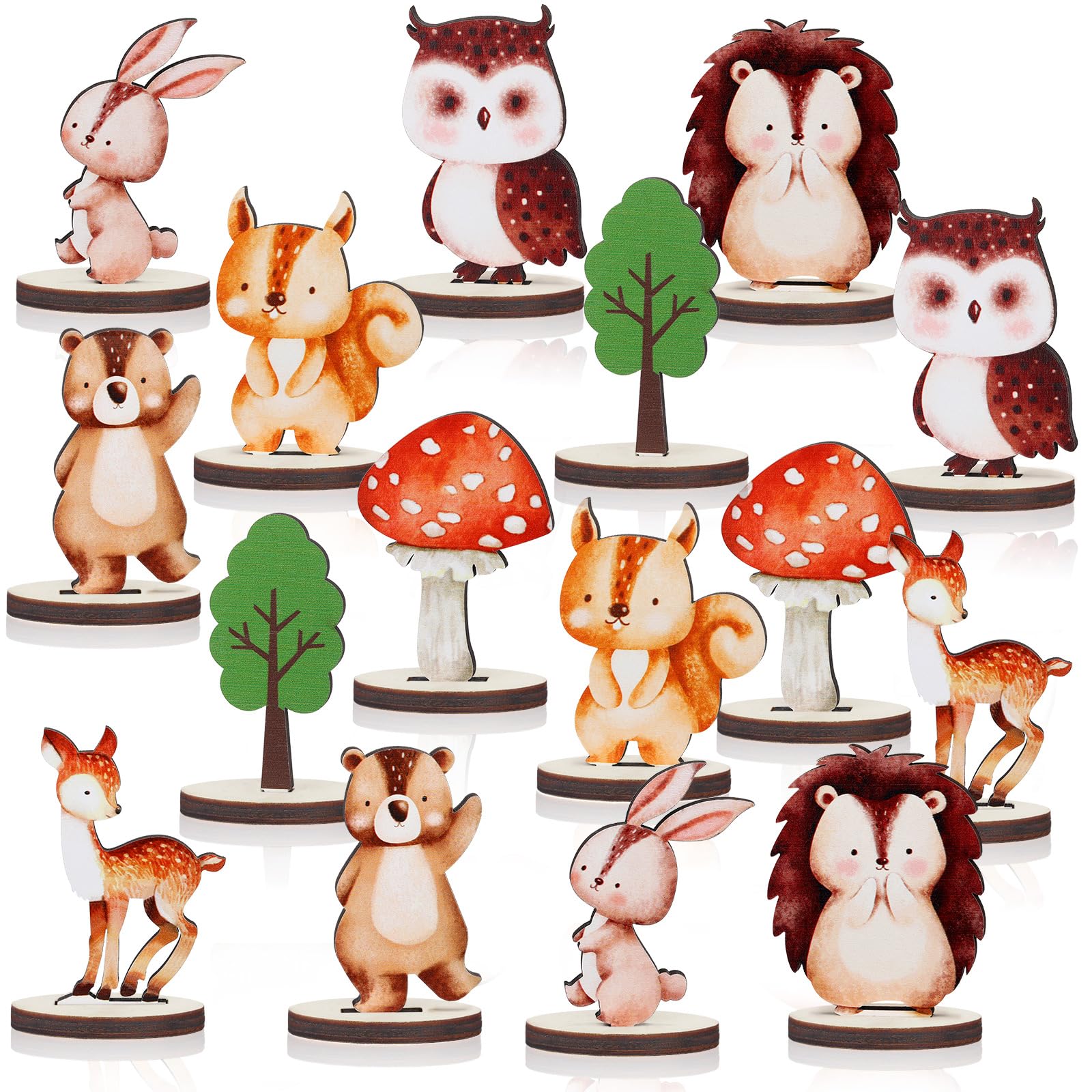 16 Pcs Woodland Animals Wood Table Centerpieces Forest Animals Cutout Shapes Creatures Table Topper for Woodland Camping Baby Shower Birthday Decorations Supplies