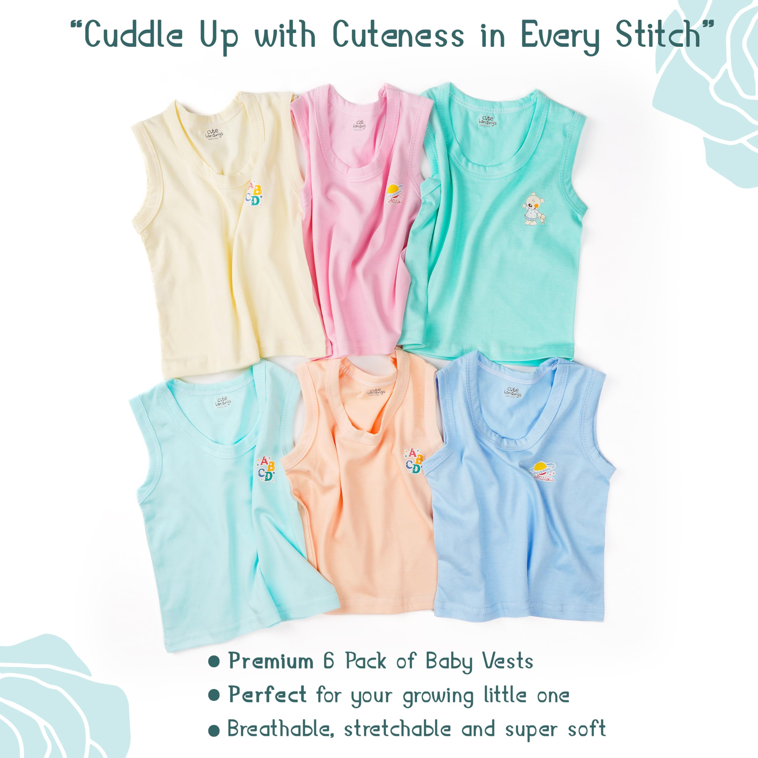 CUTE LANDINGS Unisex New Born Baby Girls And Boys Finest Hosiery Cotton Sleeveless Regular Fit Vests/Baniyan/All Products/Essentials, Multicolor - Image 2 thumbnail