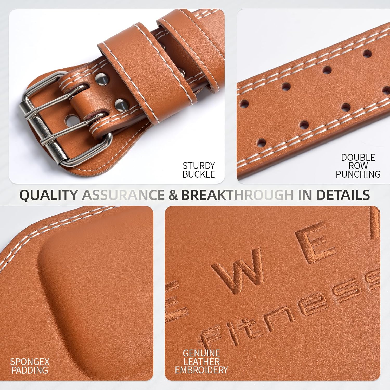 Genuine Leather Weight Lifting Belt, 4”& 6” Padded Lumbar Back Support, 10 Adjustable Holes, Gym Weight Belt Ideal for Deadlift, Powerlifting, Bodybuilding and Squat - Image 4