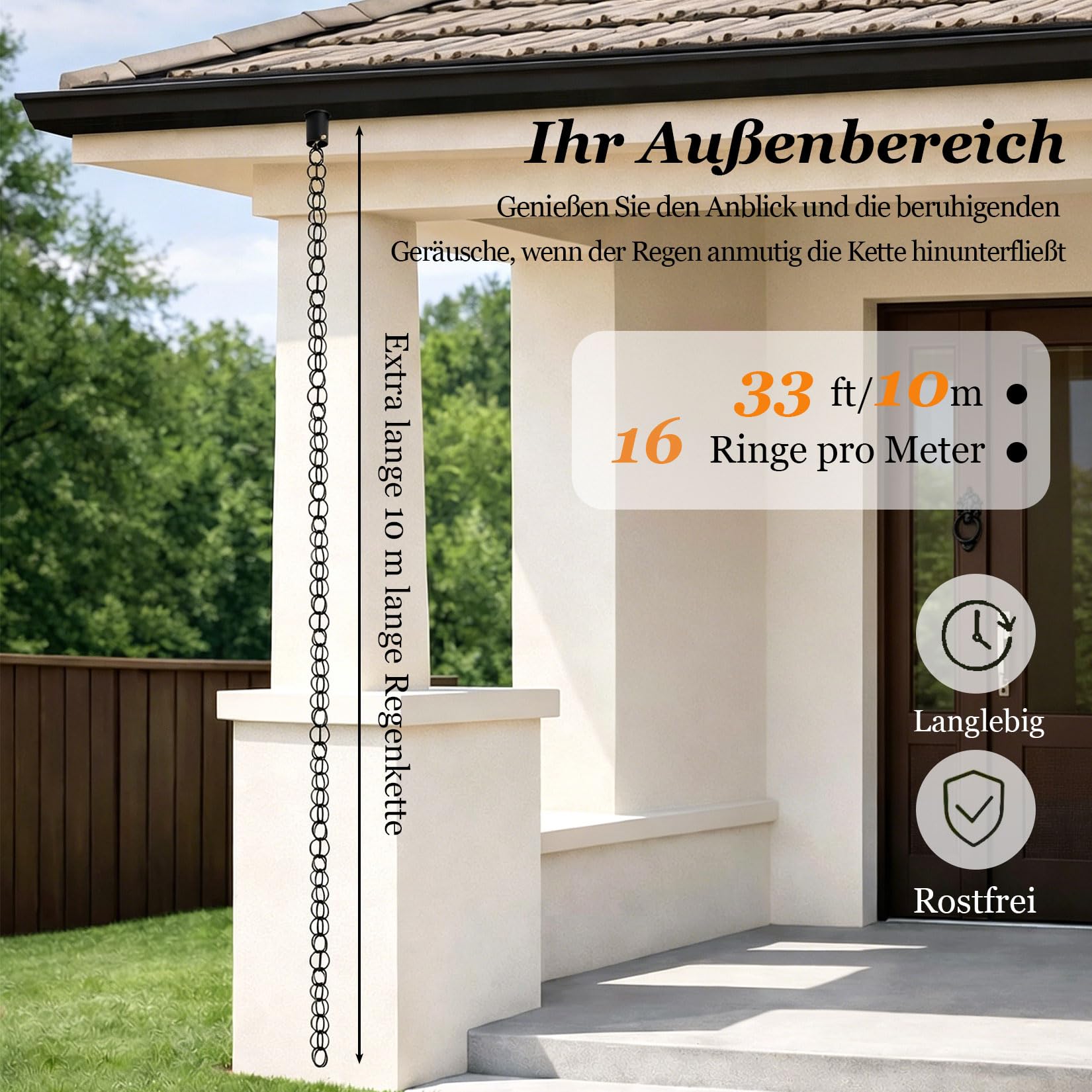 Regenkette Japanisch,Regenkette Ablaufkette,regenablaufkette schwarz,rostbeständig,beschichtet,Gartendekoration,funktionaler und dekorativer Ersatz für Dachrinnen-Fallrohre 2.6m(8.6ft) Dunkelbraun