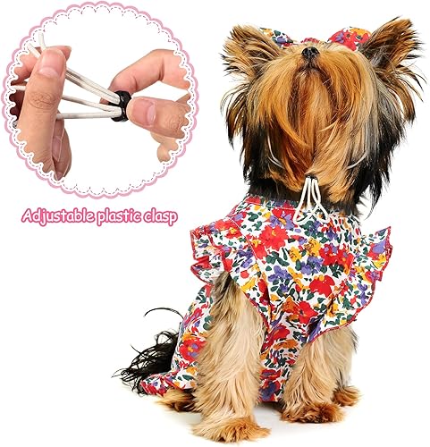 Miniatura 4 de Frienda Vestido de princesa para perro, vestido floral de verano para cachorro con lazos para la diadema para perro, gato, fiesta de cumpleaños,