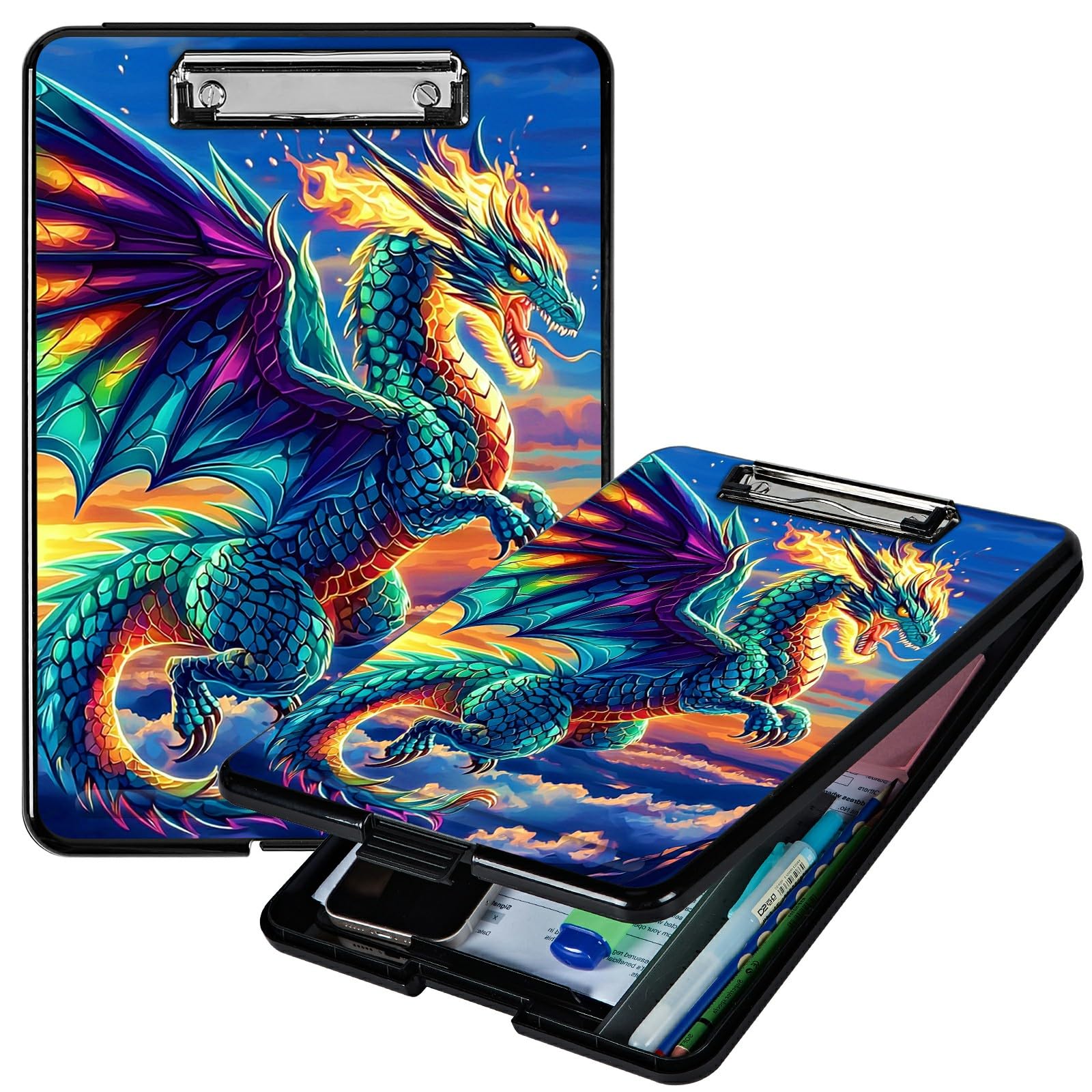 RWUTYTIUL Blue Cloud Dragon A4 Clipboard with Storage Pen Holder, Clipboards Organizer Nursing Clipboard Foldable File Folder Plastic Clipboard Folio Clip Board for Office Students Classroom Doctor โ image 1