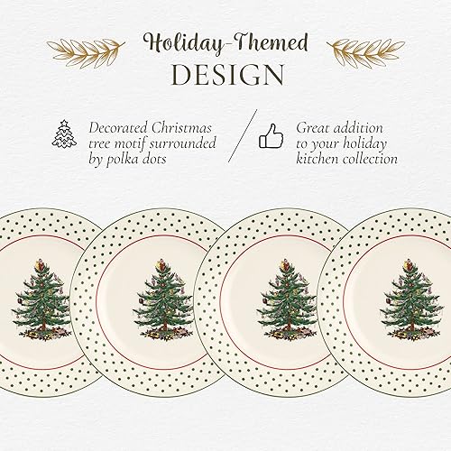 Miniatura 3 de Spode Christmas Tree Collection - Juego de 4 platos de postre, diseño de lunares, uso para postre, aperitivos o ensalada, mide 8 pulgadas, aptos