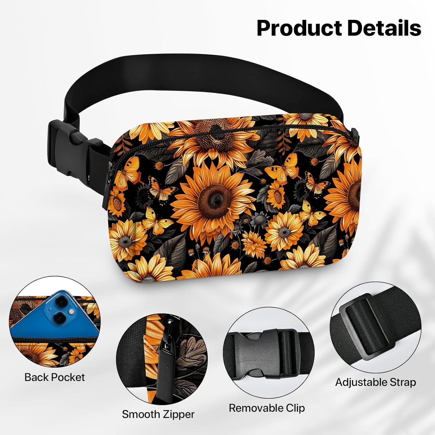Sunflower Fanny Pack for Women Men Belt Bag Waterproof Waist Bags With Adjustable Straps Phone Purse Wallet Presents for Travel Sports Workout - Image 5