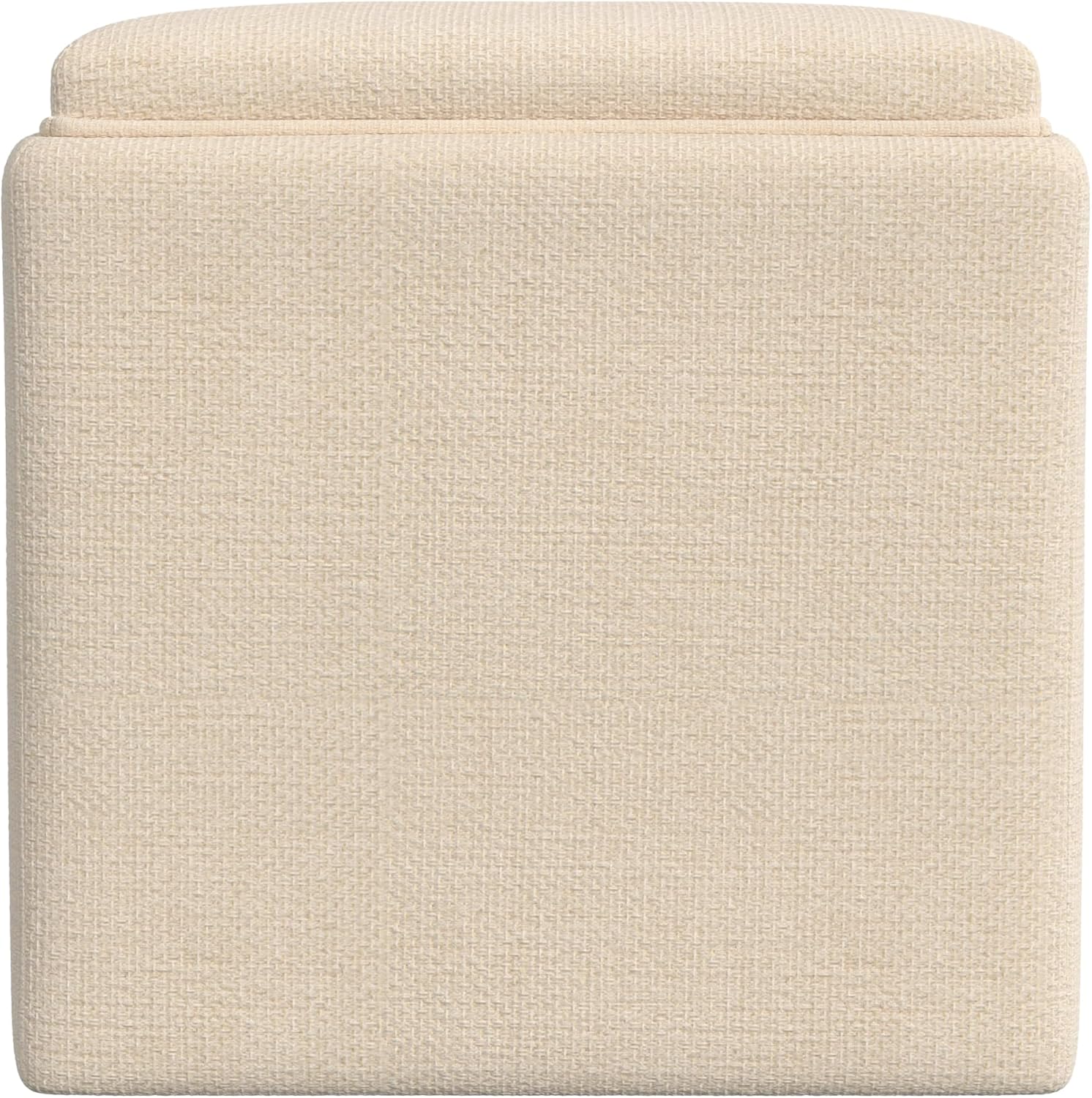 HomePop Home Decor Storage Ottoman with Tray Top|Upholstered Modern Square Storage Ottoman with Storage for Living Room & Bedroom, Cream Woven