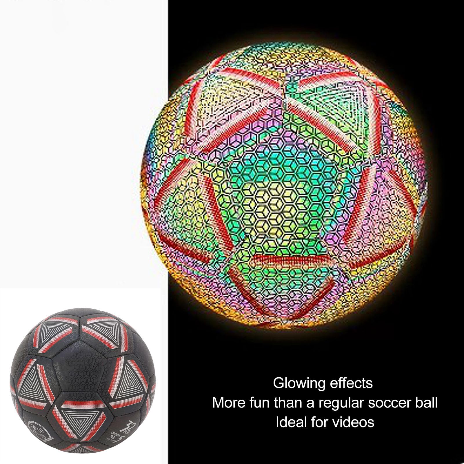 Calcio Riflettente, Palla Luminosa Riflettente Universale, Pallone da Calcio Luminoso in Pelle PU, Palla Sportiva Riflettente per Giochi notturni di Allenamento