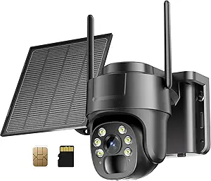 KKB 4G LTE Cellular Security Camera, No WiFi Security Camera Outdoor Built-in SIM Card and 64GB SD Card, Solar Powered, 2K Wireless Cam Color Night Vision, PIR Motion Sensor, PTZ 355° View, 2-Way Talk asin的图片