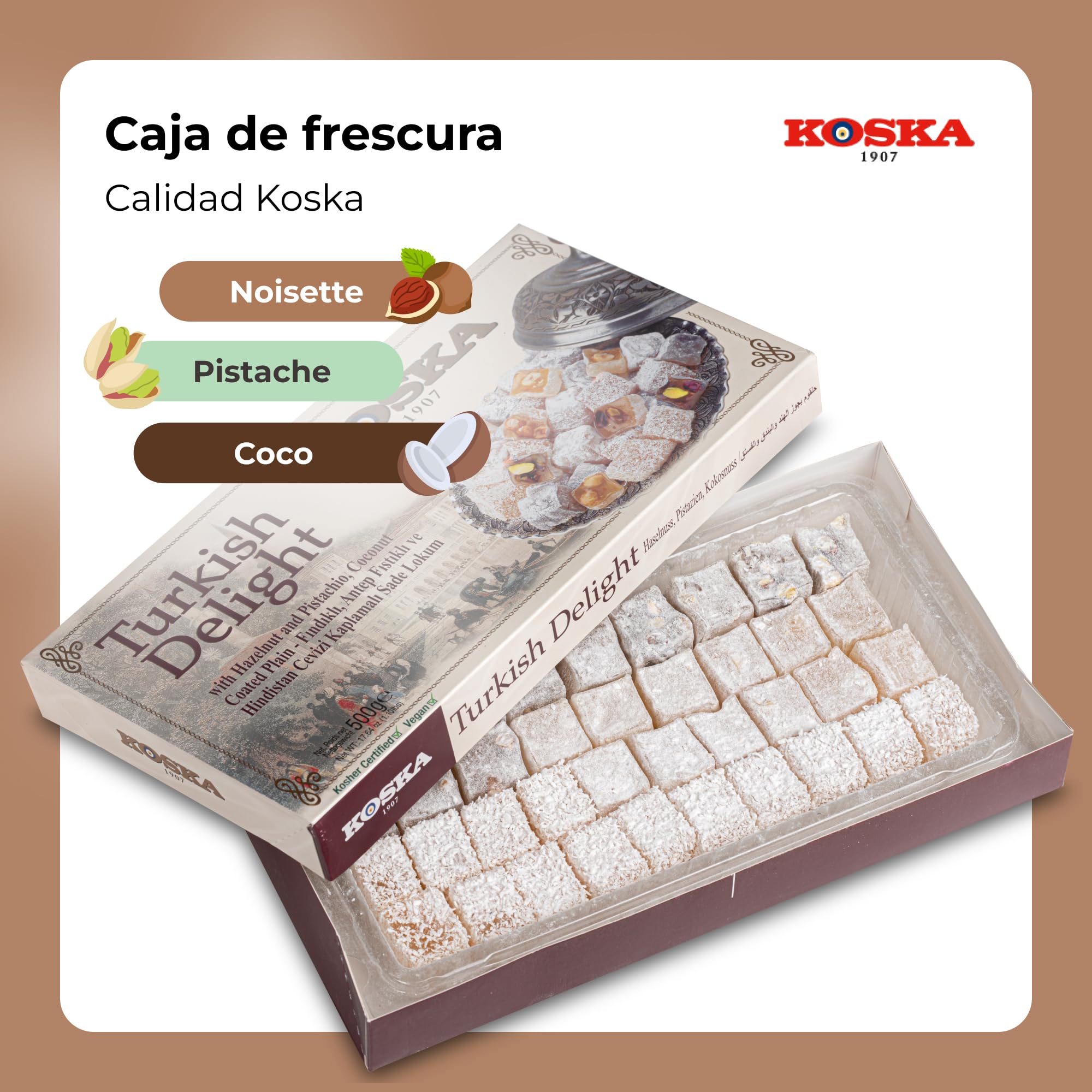 Delicias turcas Con avellana, Pistacho, coco 500 g.