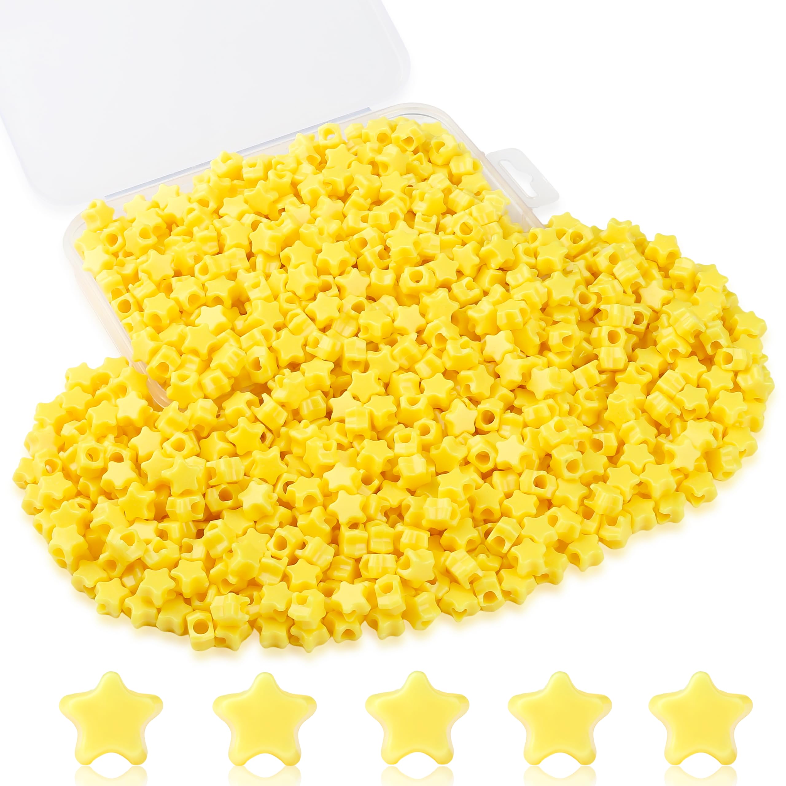 XIANNVXI 1000 Pcs 10mm Yellow Star Beads,4mm Hole,Loose Acrylic Yellow Star Pony Beads with Storage Box,for DIY Friendship Bracelets,Crafting,Earrings,Jewelry Making,Hair Braid,Party Decoration
