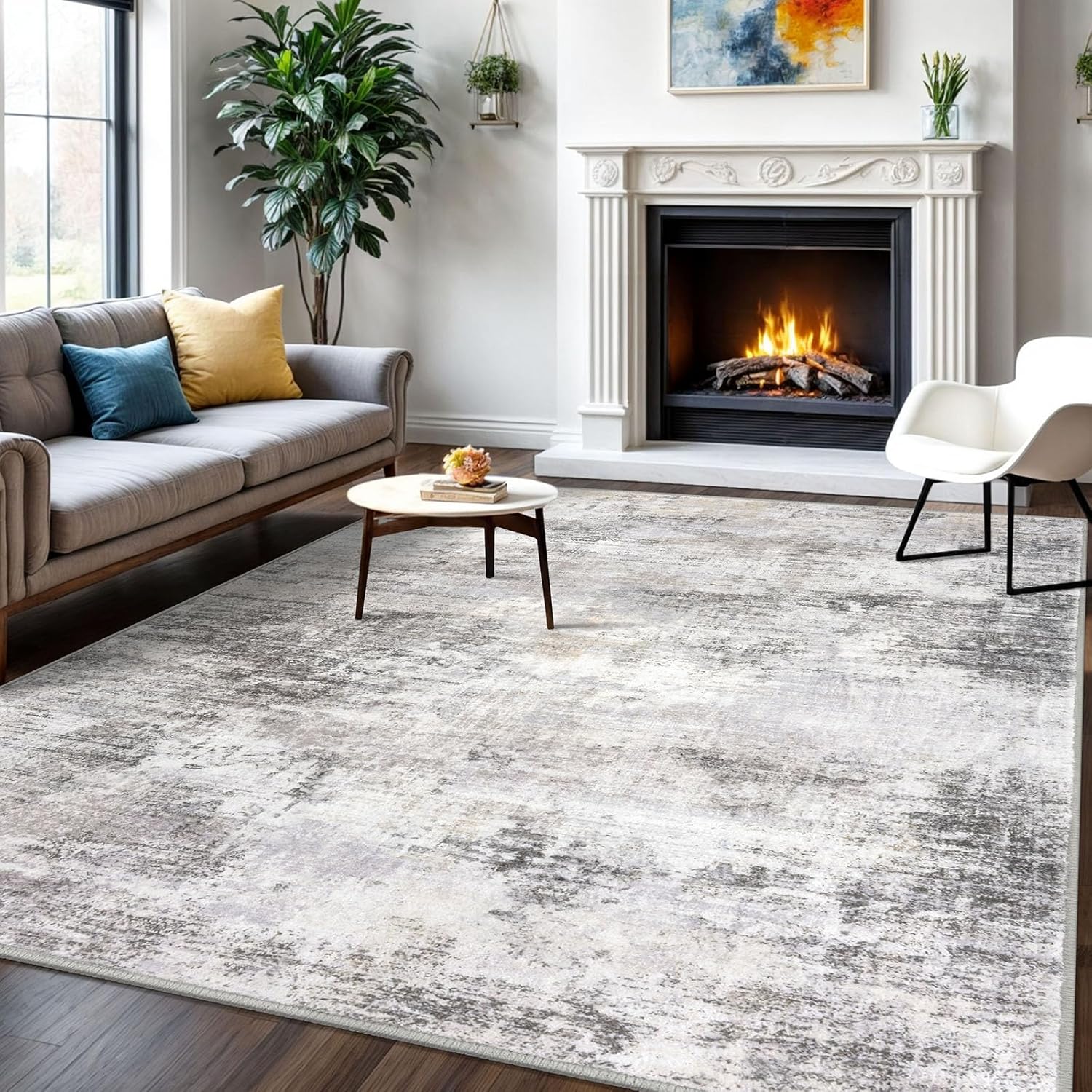 IOHOUZE Abstract Area Rugs 6x9 Ft Washable Rugs for Living Room, Non Slip Dining Room Rug, Printed Faux Wool Rugs for Bedroom, Floor Carpet for Office Nursery Playroom, Grey Beige 6' x 9' (Rectangular) Ash Grey/Beige