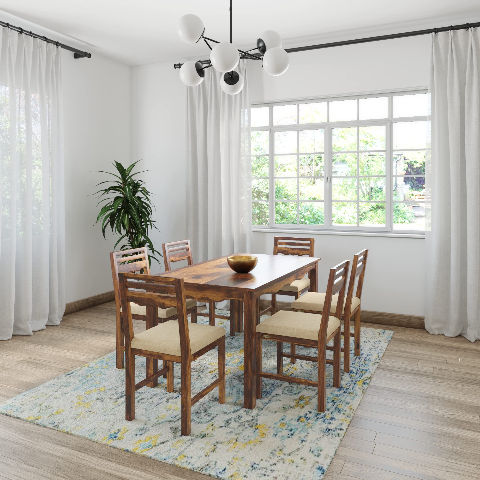 Amazon Brand - Solimo Mehraab 6 Seater Dining Table with 6 Chairs (Solid Sheesham Wood, Natural Finish, Beige)-image-36