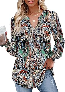 CHICZONE Womens Tunic Tops Puff Long Sleeve T-Shirt Pleated V Neck Blouse Shirts S-XXL