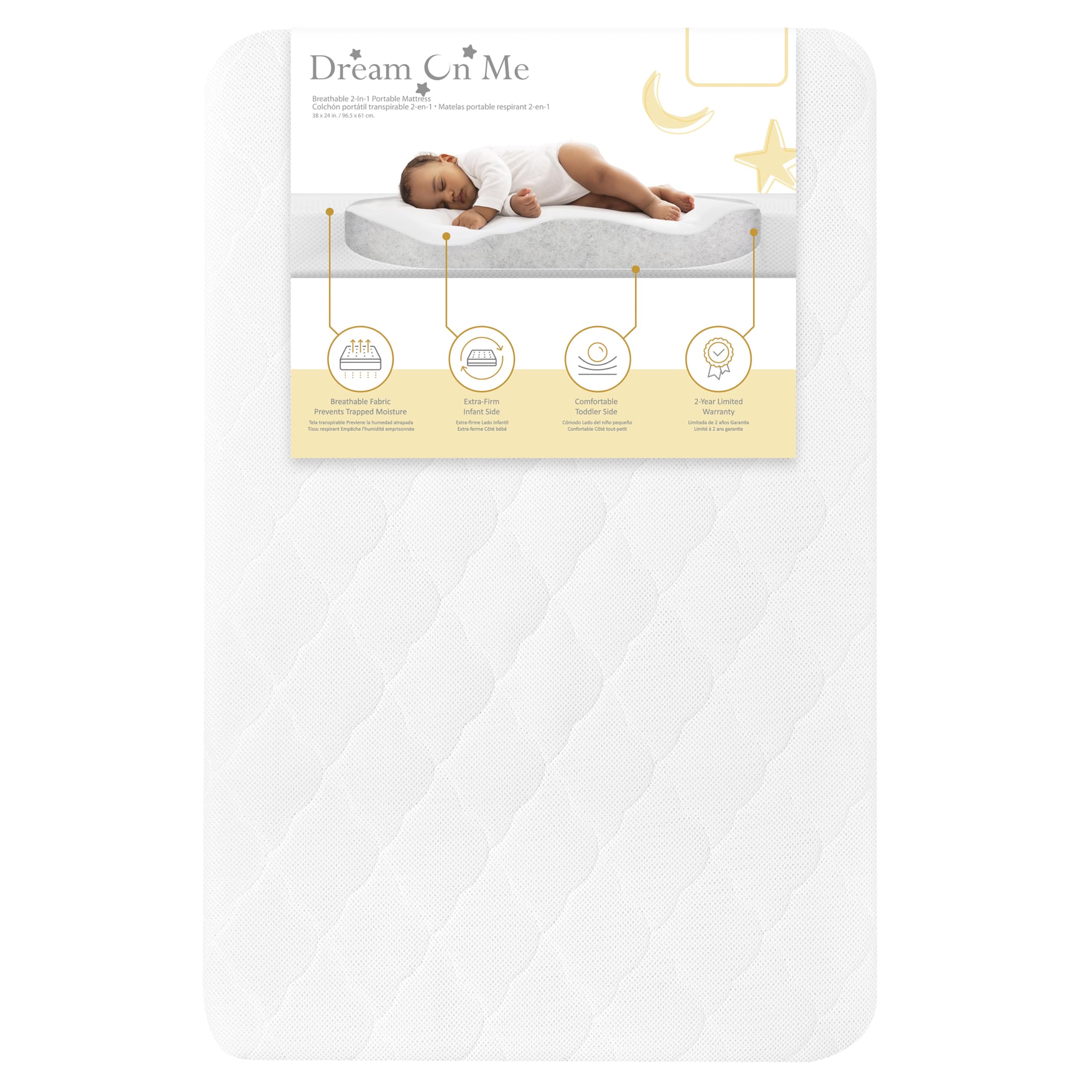 Evolur Rest EZ 2-in-1 Mini Crib Mattress – Dual-Sided Comfort, Water-Resistant White Cover, GREENGUARD Gold Certified, Crafted from Recycled