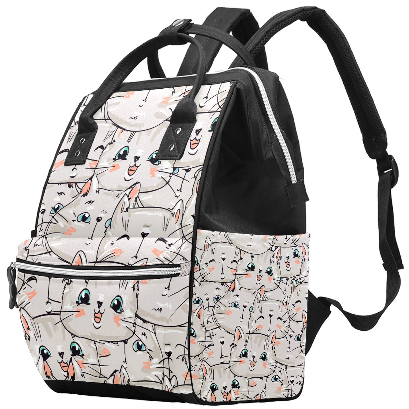 Inhomer Cute Cats Seamless Pattern Diaper Bag Travel Mom Bags Nappy Backpack Large Capacity for Baby Care