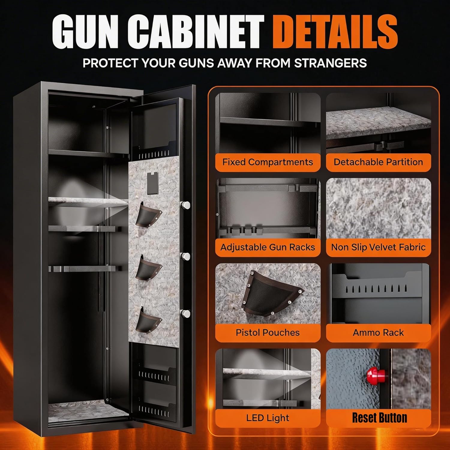 8-12 Gun Safe for Rifles and Pistols Rifle Safes for Home Gun Safes for Rifles, Rifle Safes for Home Large Gun Cabinet, Adjustable Rack, No Assemble (11.8"D x 13.78"W x 57"H)