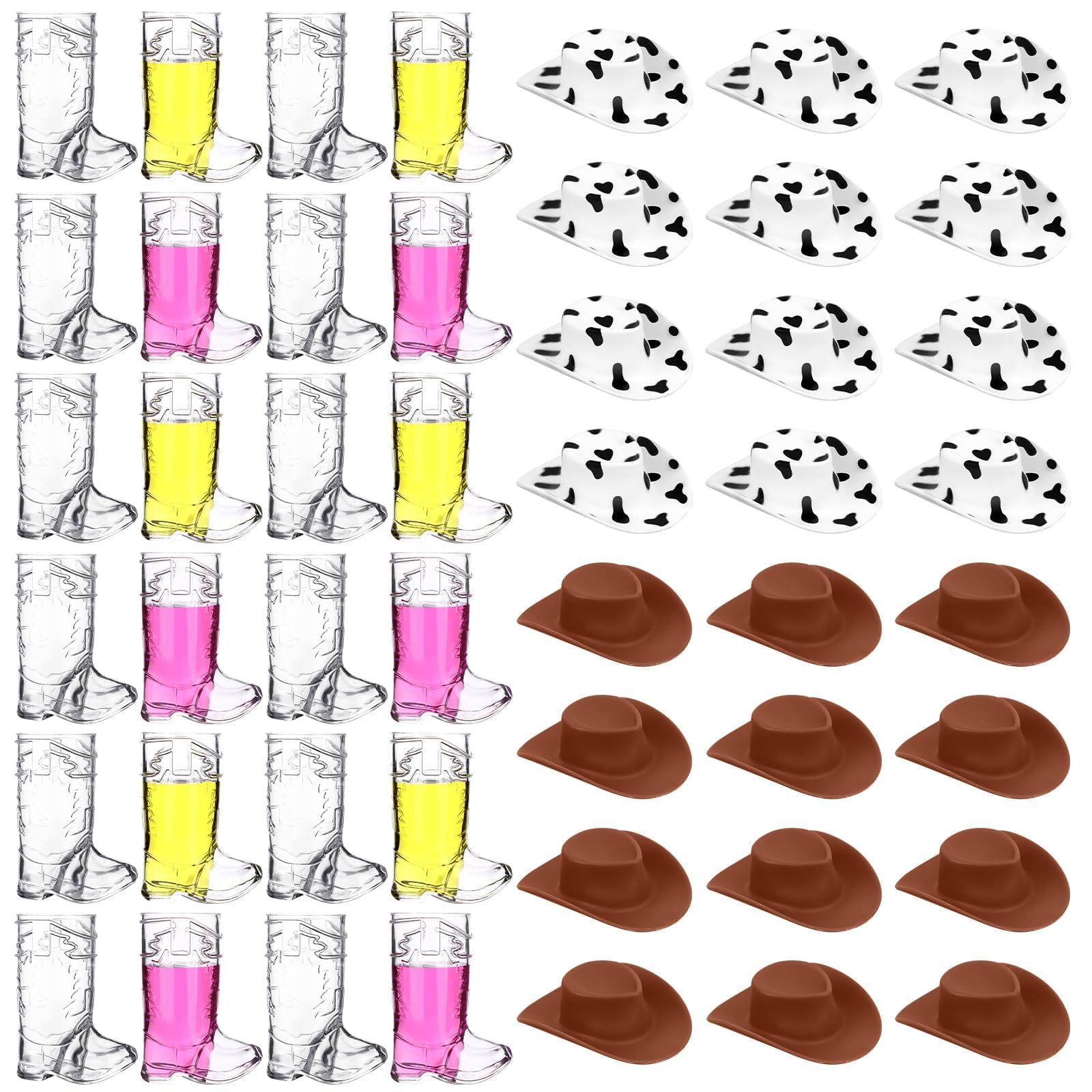 48 Pcs Mini Cowboy Boot Shot Glasses Cute Western Hats 1 Oz Plastic Reusable Beer Mugs Boot Cups for Cowgirl Bachelorette Party Supplies Birthday Wedding Decorations