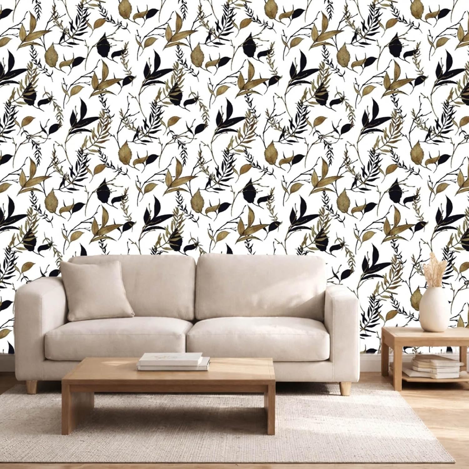 Black and Brown Leaf Peel and Stick Wallpaper Vintage Removable Self Adhesive Thick Waterproof Wall Covering for Bathroom and Accent Walls 17.7in x 213in Roll