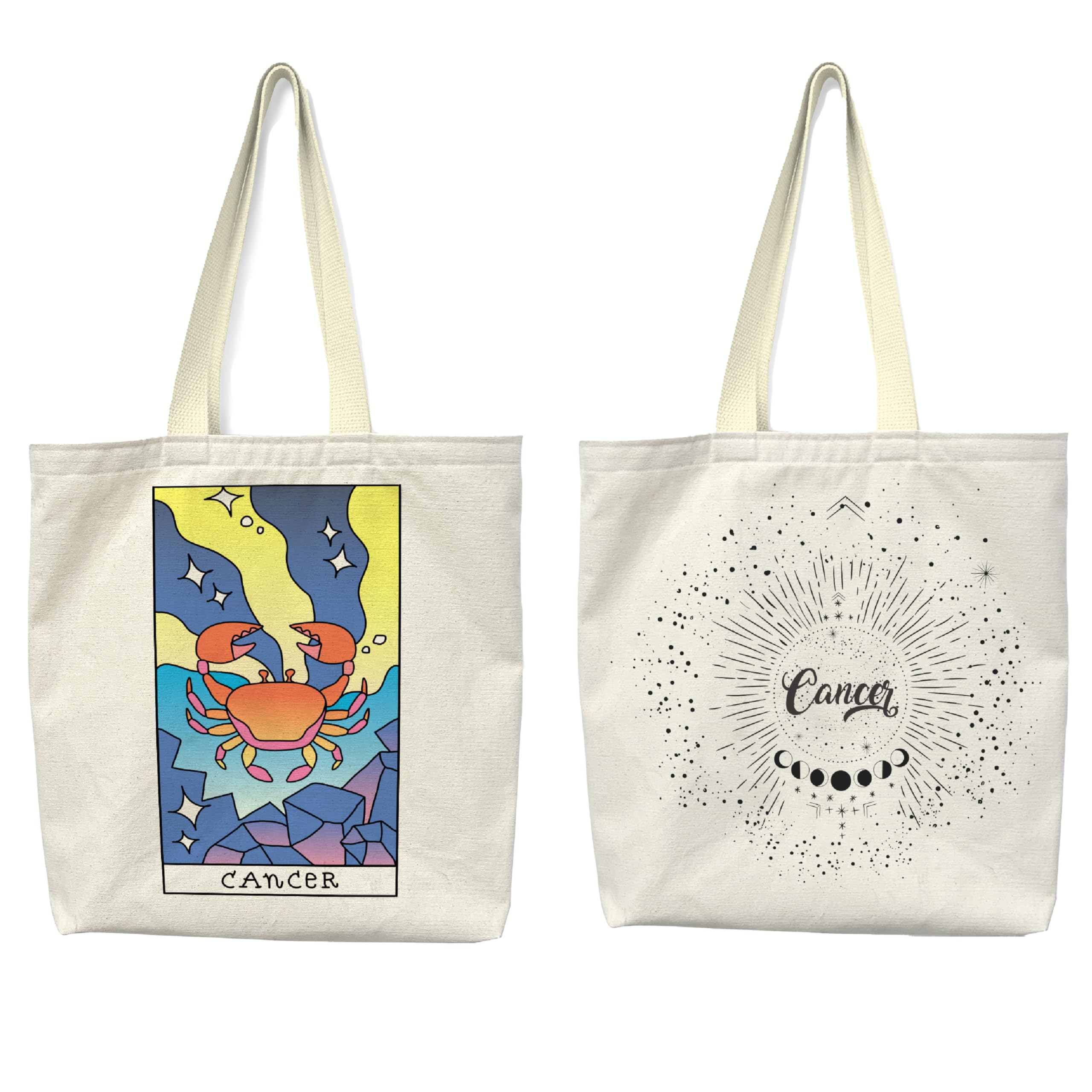 Sam & Zoey Tote Bag - Zodiac Signs Bag, Gift for Women, Anniversary, Birthday, Christmas Gift, Wedding, Mom and Daughter, with inner Pocket and cotton handles Cancer