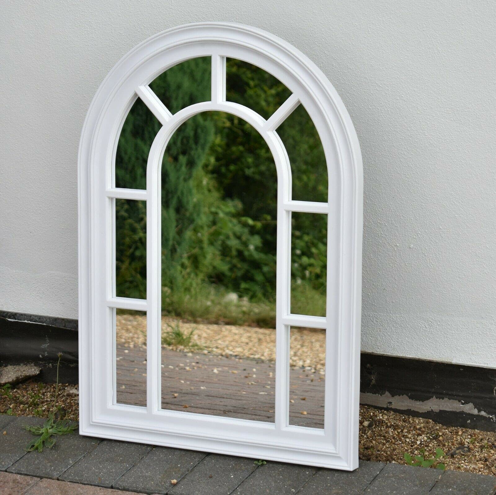 Homely Arched 70x50cm Window Shape Designer Wall Mirror Beautiful Decoration Art Piece Gift (White)