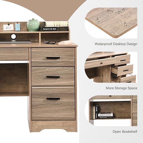 Miniatura 9 de Catrimown Escritorio para computadora con 4 cajones y gabinete, escritorio blanco para oficina en casa con cajón de archivos y estantes para