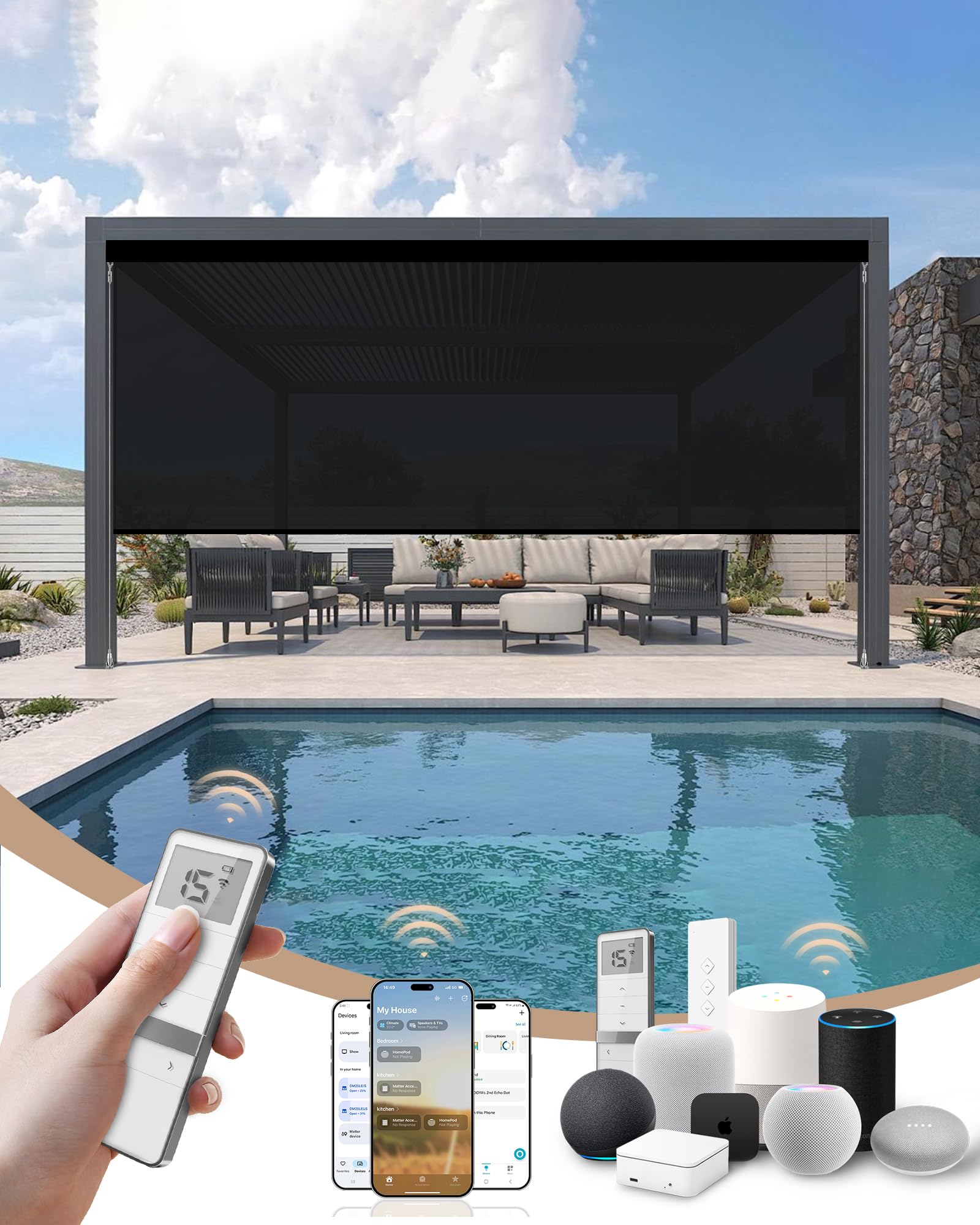 Kincmo Motorized Outdoor Shades, Outdoor Motorized Blinds for Patio Porch