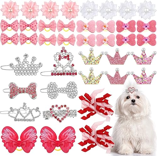 40 pinzas para el pelo de perro y corona de lazo para el pelo de perro, accesorios estilo princesa para perros pequeños, diamantes de imitación de