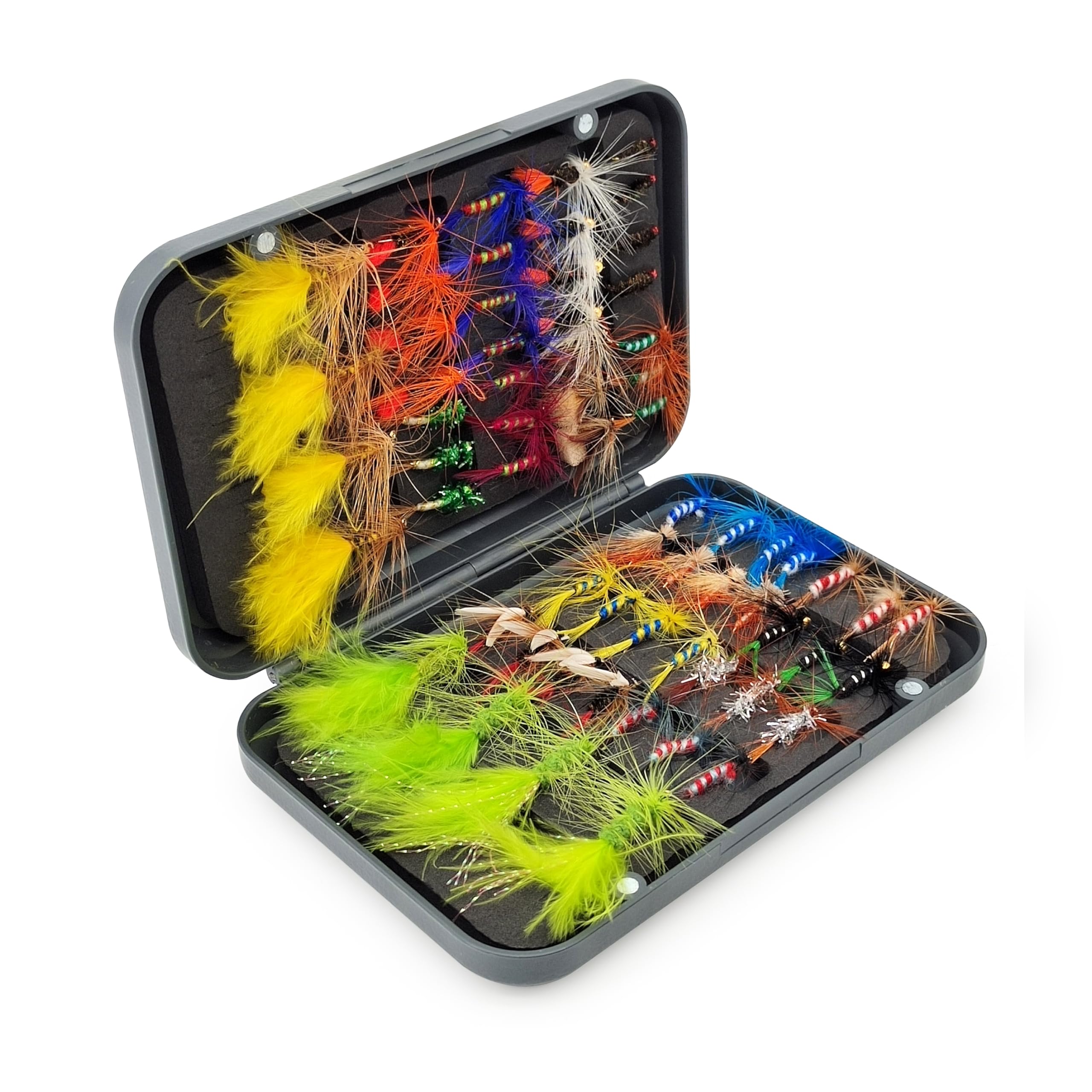 Fly Fishing Flies Kit-12pcs/32pcs/48pcs/64pcs Trout Flies Fly Fishing Lures with Fly Fishing Box Fly Fishing Assortment Kit for Bass Fly Fishing Flies Dry Wet Flies