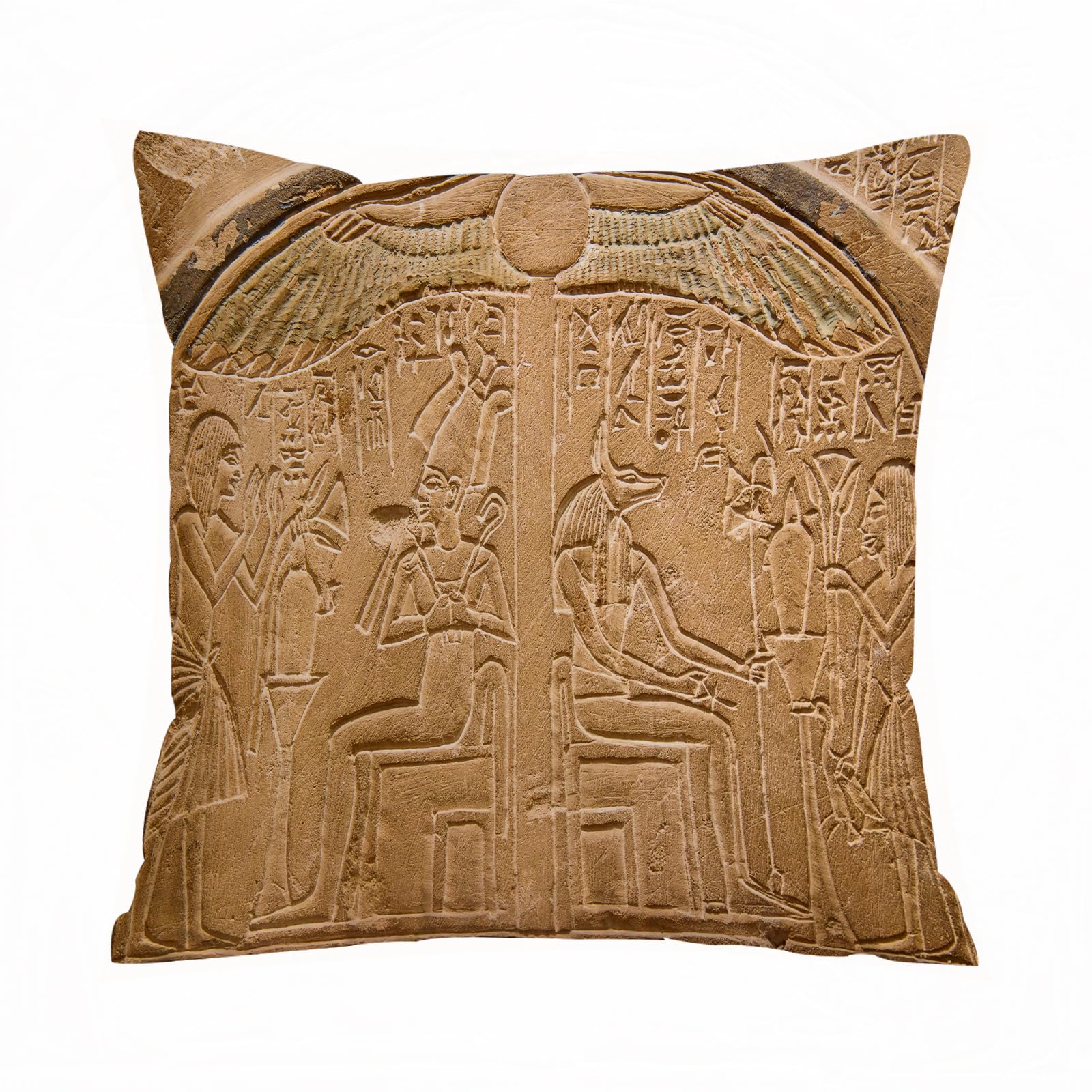 ERRTU Throw Pillow Case Pillowcase Square Printed Cushion Cover for Living Room Sofa Couch Bed Car,Egyptian, Egyptian hieroglyphs on the wall stone surface scripts ancient art theme image,16x16 in