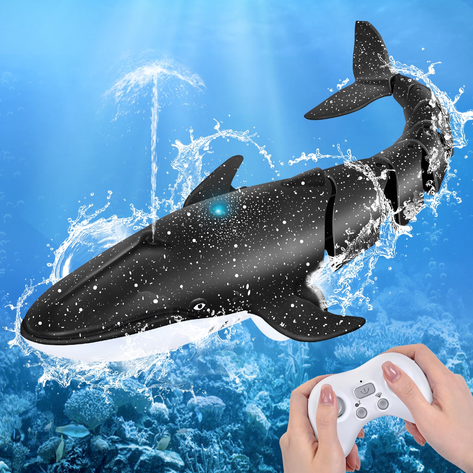 IEEILULU Ballena Teledirigido, 2.4GHz RC Barco Con USB, Lancha Simulación Recargable, Juguete Acuático, Eléctrico Regalo Para Niños Mayores de 6+ Años Piscina