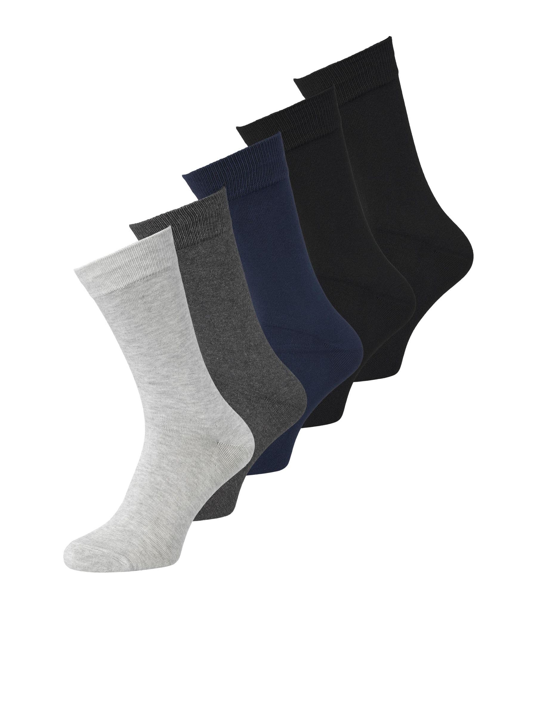 JACK & JONES Men's Jacbasic Bamboo Socks Pack of 5 Noos Socks, Black/detail: black - navy blazer - dark grey blend - light grey melange, One Size
