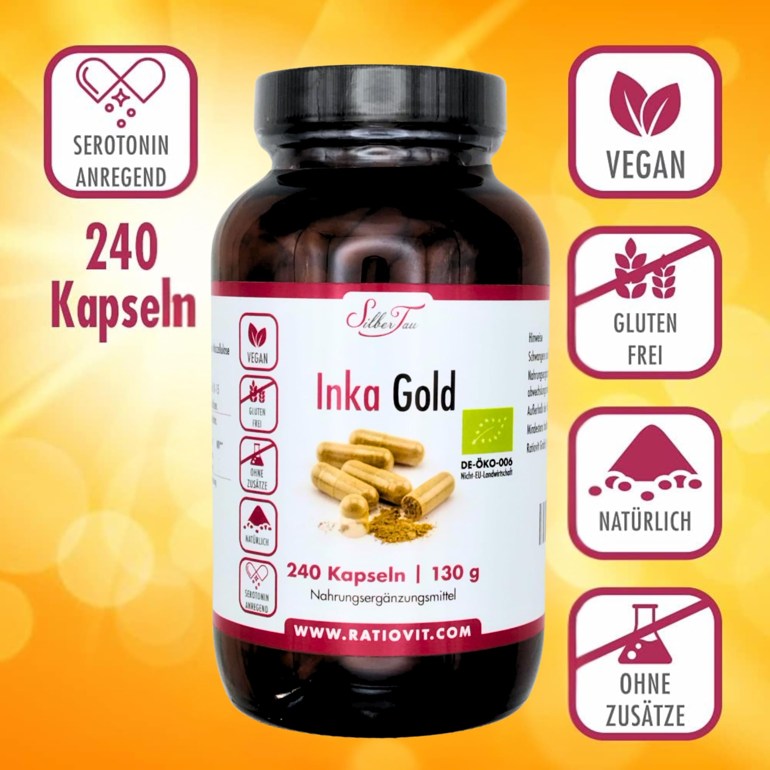 Inka Gold – 3 x 240 BIO Kapseln mit Amaranth & Quinoa – 100 % pflanzlich – roh & naturrein – glutenfrei & vegan – ohne Zusatzstoffe – DE-ÖKO-006 zertifiziert