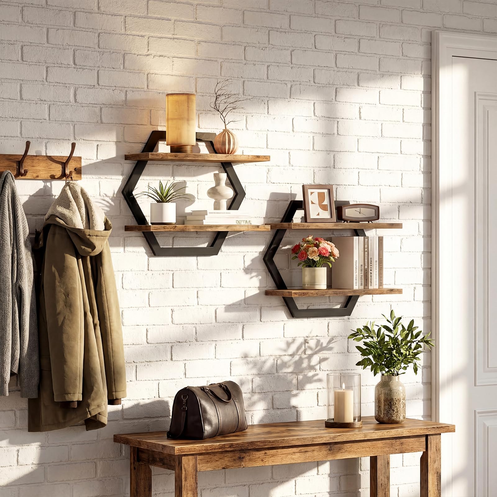 2 sztuki Półka ścienna, drewniane półki ścienne, DIY Deco pływający półka, pływająca półka do przechowywania do domu, salonu, sypialni, biura, łazienki, kuchni