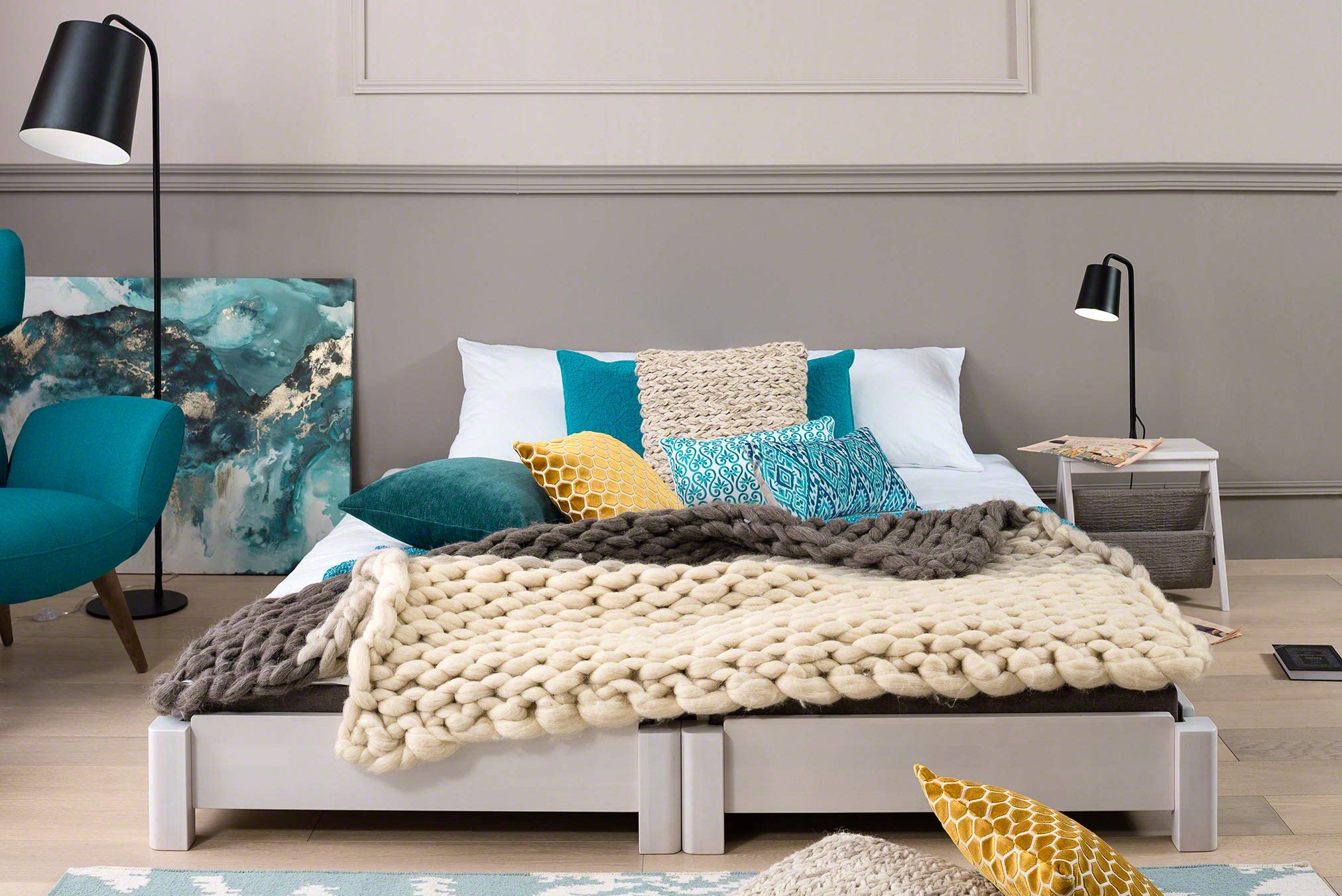DICO 2er Stapelbett Massivholz mit Rollrost Größe 90x200 cm 03 Buche weiß lackiert
