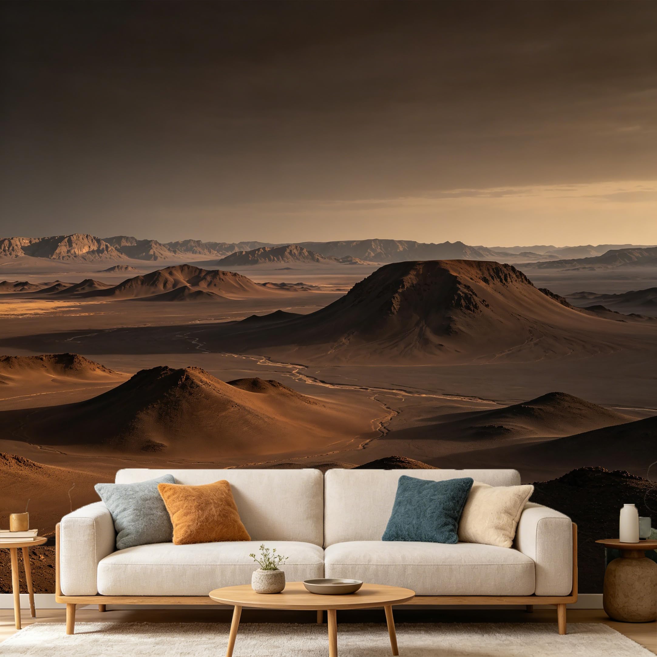 Custom Size Wall Mural， Desert Landscape Sunset Golden Hour Mountain Scenery， SelfAdhesive Art Prints wall Fabric Removable Large Wallpaper Home Living Room Decor