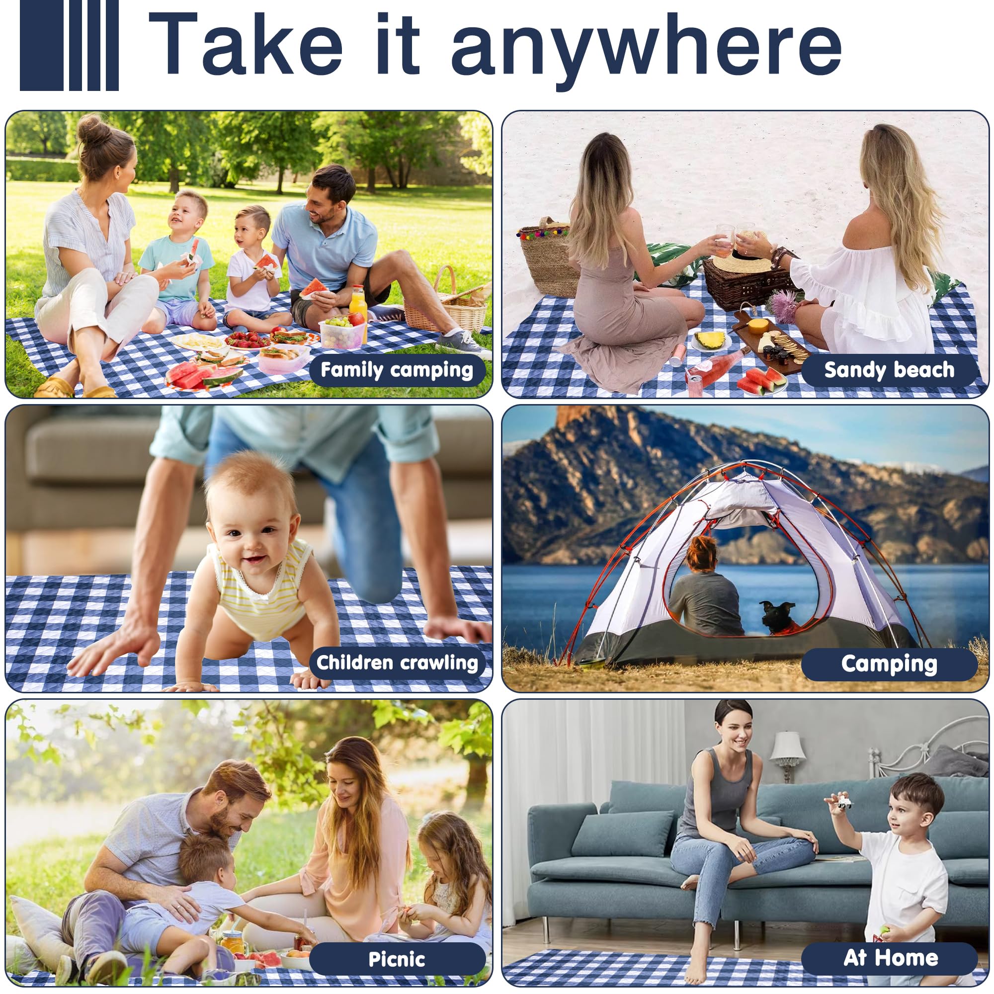 Tapete de picnic impermeable de gran tamaño, tapete portátil para exteriores