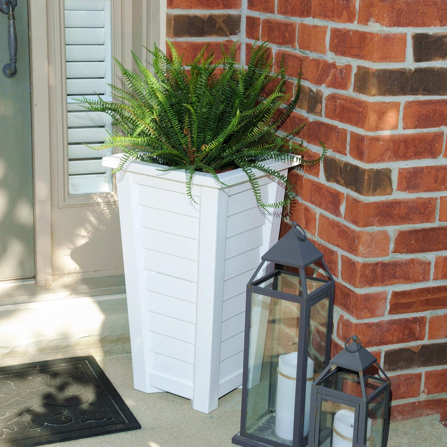 Mayne Lakeland 28in Tall Planter - White - 16in L x 16in W x 28in H - Polyethylene - Built-in Water Reservoir (5868-W)