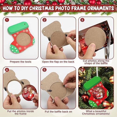 Miniatura 4 de Adornos de madera de Navidad para decoración del árbol de Navidad, marco de fotos de Papá Noel, adorno colgante para decoración del hogar (juego de