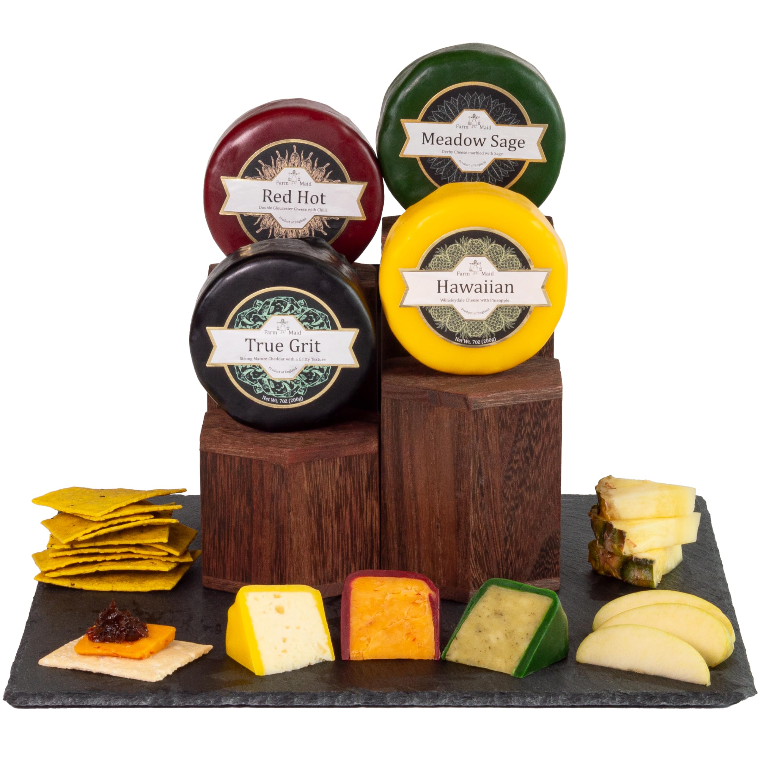 4 Cheese Truckle Hamper Gift Selection | Artisan Truckles of Aged Cheddar, Double Gloucester, Wensleydale and Derby Cheeses sent nestled in Wood Wool