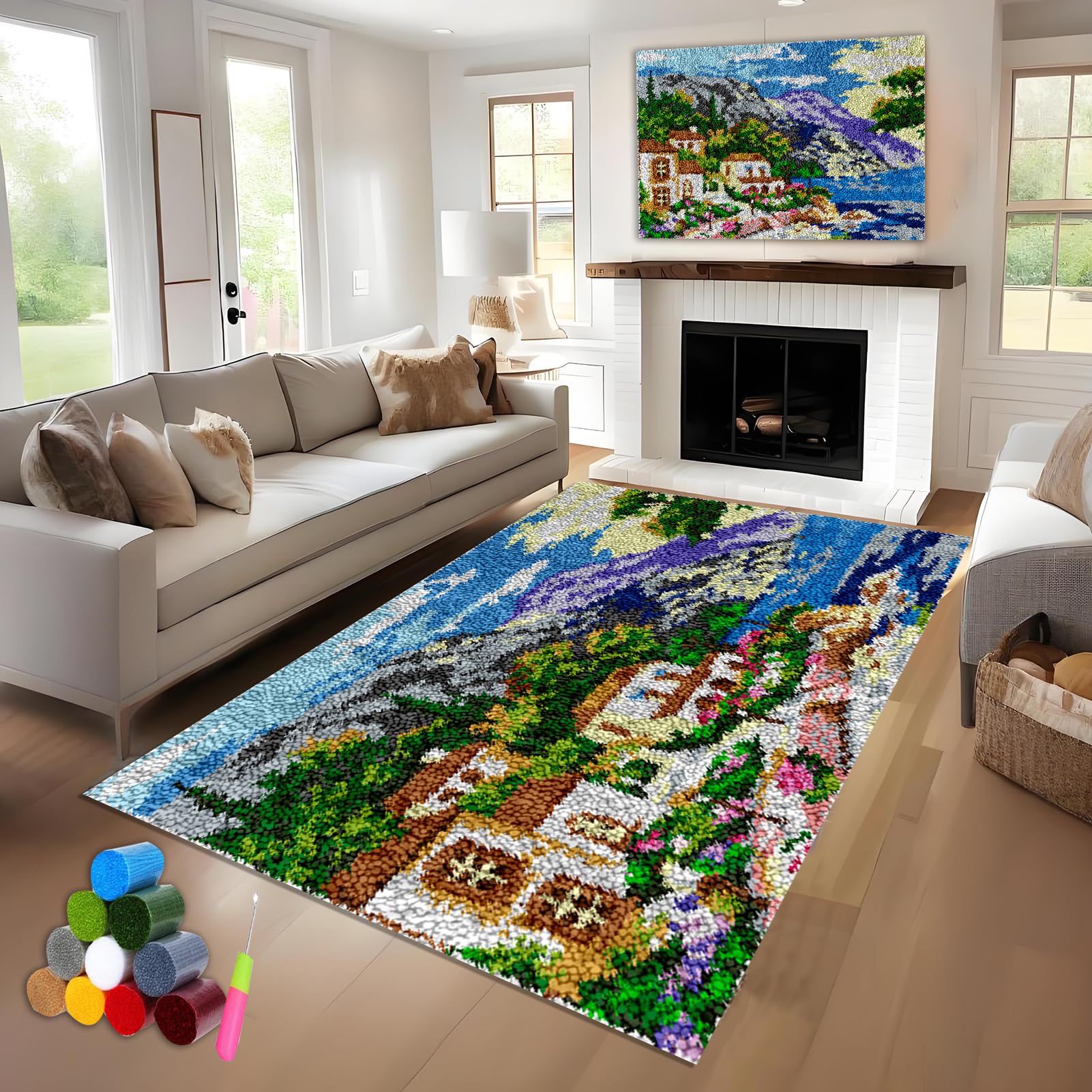 Bnehwogu Zestaw dywaników do ściegów, zestawy haczyków do zatrzasków 69 x 102 cm, zestaw do haftowania gobelinów, zestawy do wiązania dla dorosłych dzieci początkujących, ścieg krzyżykowy