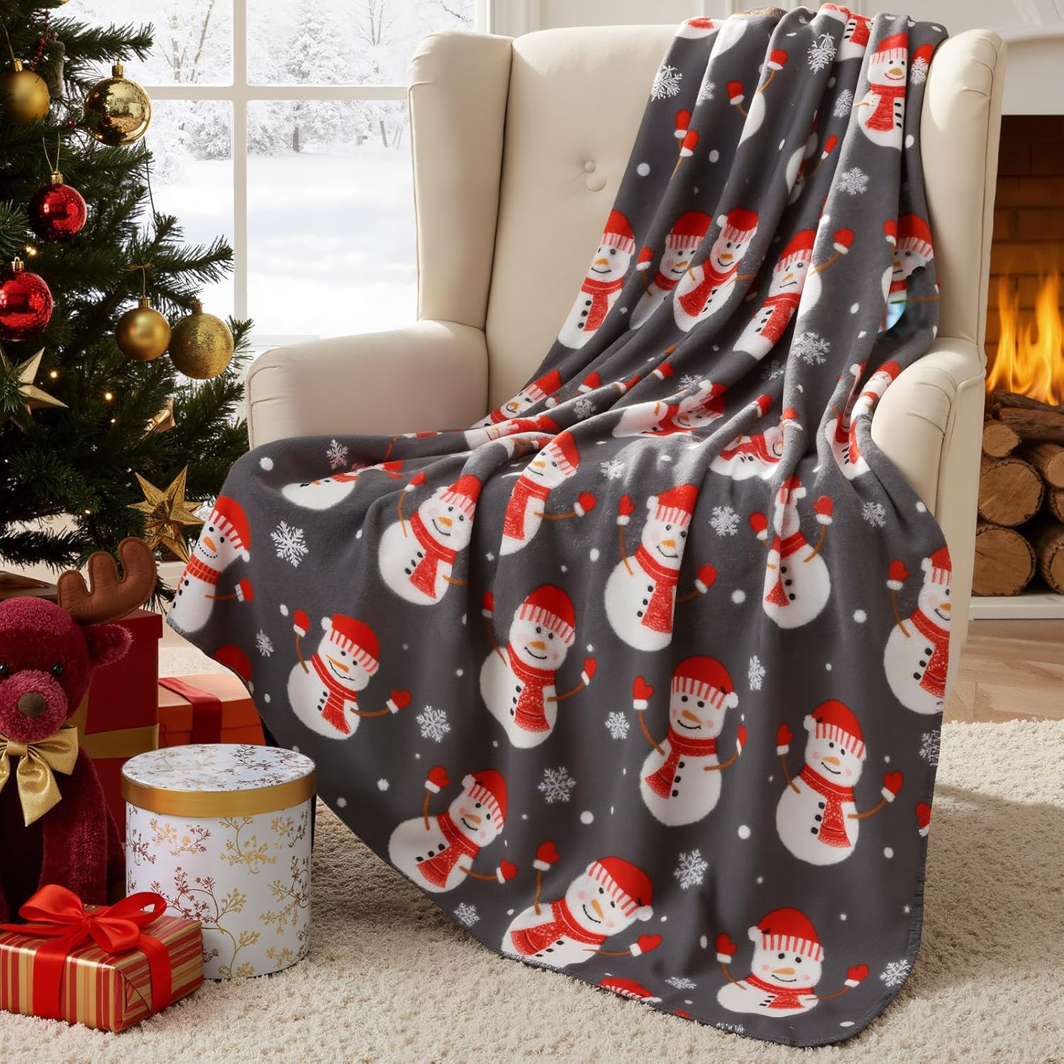 Preboun 6 Pcs 50 x 60 Inch Christmas Snowman Throw Blanket Fleece Printed Warm Holiday Throw Blanket Bulk for Couch Bedroom Bed Sofa Office Winter Travel Wedding Decorations Gifts - Image 2